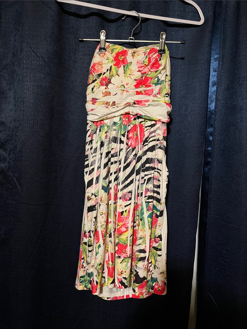 Strapless Floral & Zebra-Print Mini Dress with pockets in Pink/White